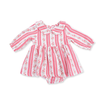 Suzie Floral Stripe - Long Sleeve Bubble with Peter Pan Collar and Skirt