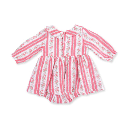 Suzie Floral Stripe - Long Sleeve Bubble with Peter Pan Collar and Skirt