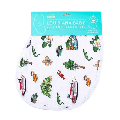 Little Hometown Louisiana Baby 2-in-1 Burp Cloth & Baby Bib | Bamboo Baby Burp Cloth | Louisiana Baby Gift
