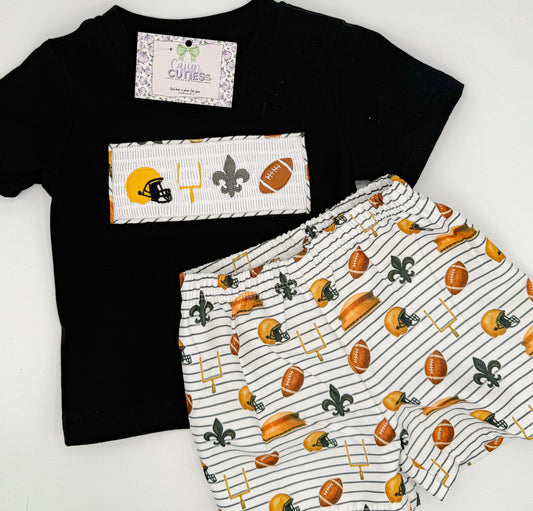 Black & Gold Football Smocked Set – Game Day Outfit for Boys