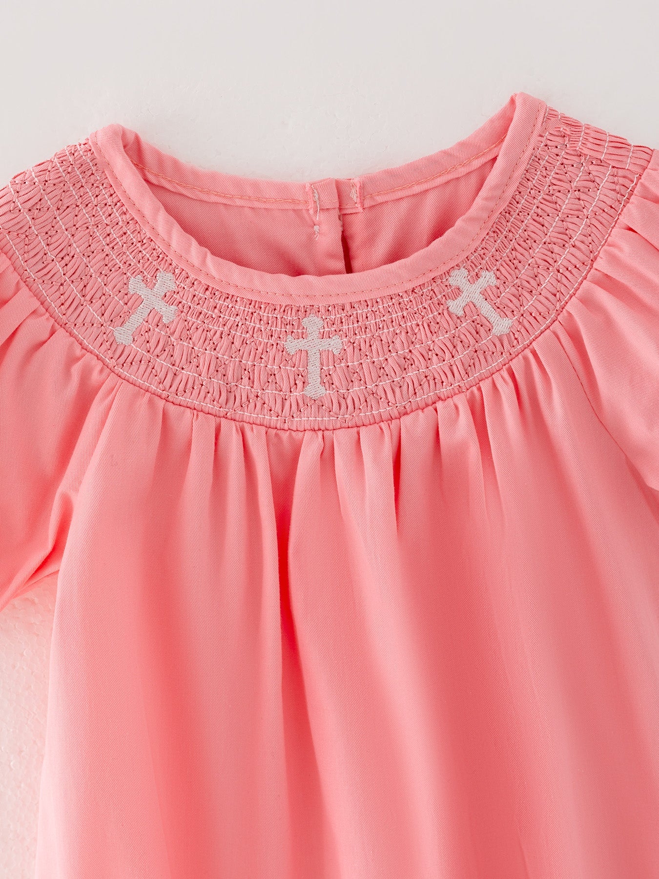 CORAL Smocked Church Christ Bishop Christening Girls Romper