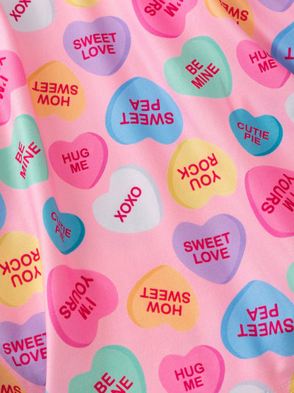 Toddler Girls Valentine Dress – Colorful Candy Heart Print Outfit