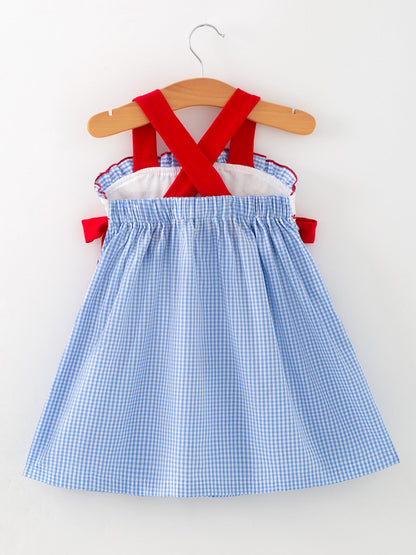 Toddler Girls Baseball Smocked Dress – Blue Plaid Summer Outfit