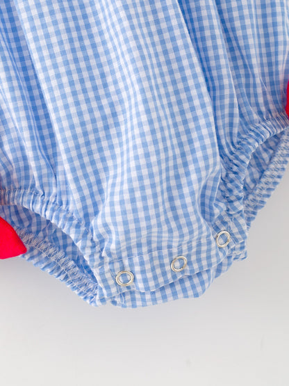 Baby Girls Baseball Smocked Romper – Blue Plaid Summer Outfit