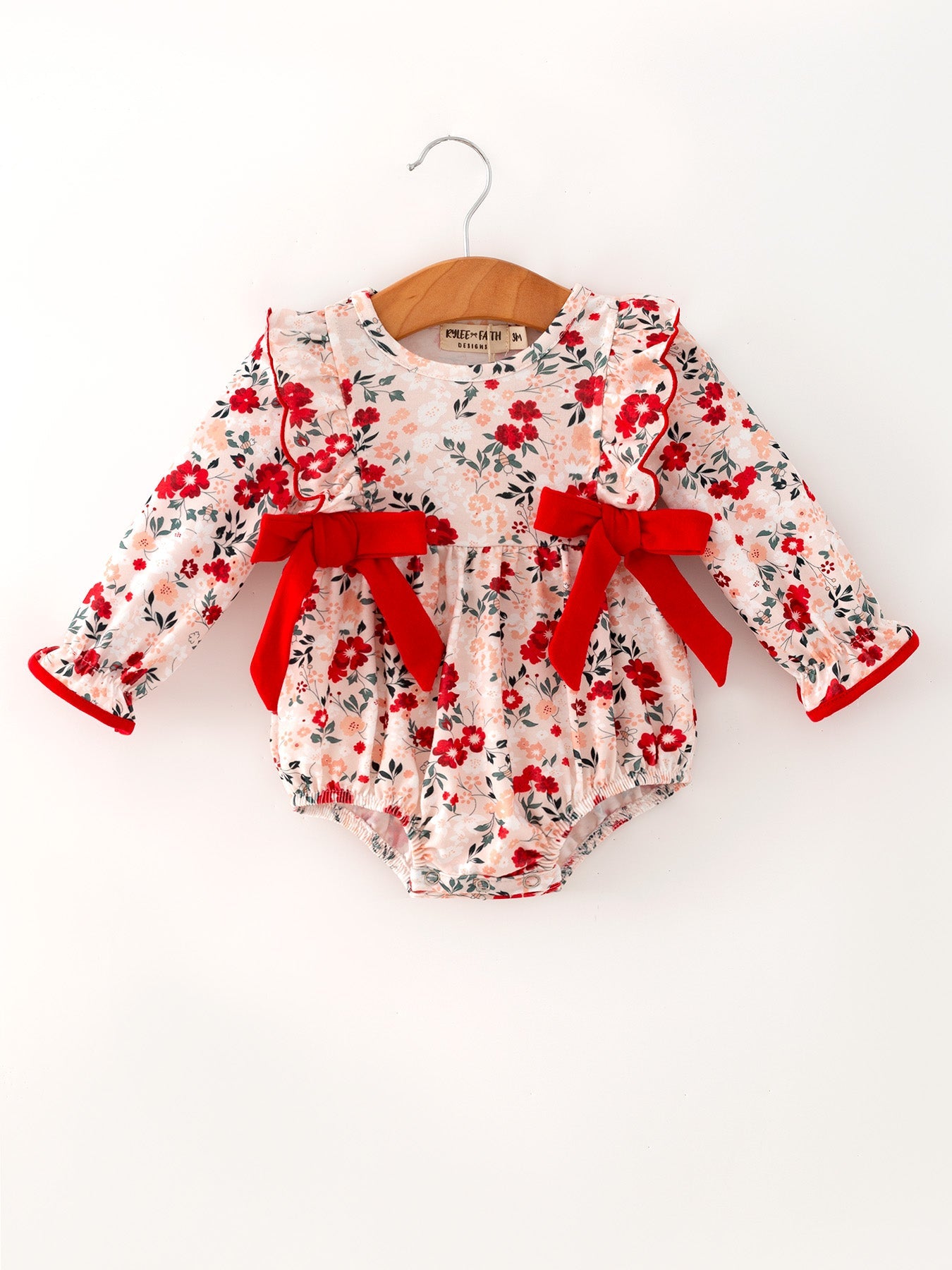 Fall Floral Baby Girl Romper Ruffle Bow Long Sleeve