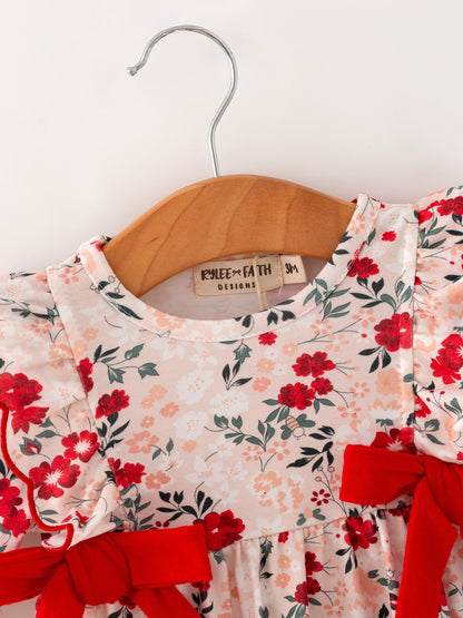Fall Floral Baby Girl Romper Ruffle Bow Long Sleeve