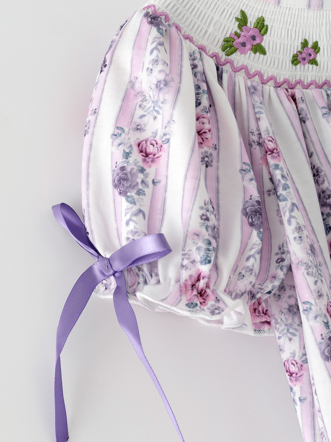 Fall Purple Floral Smocked Embroidered Girl Dress