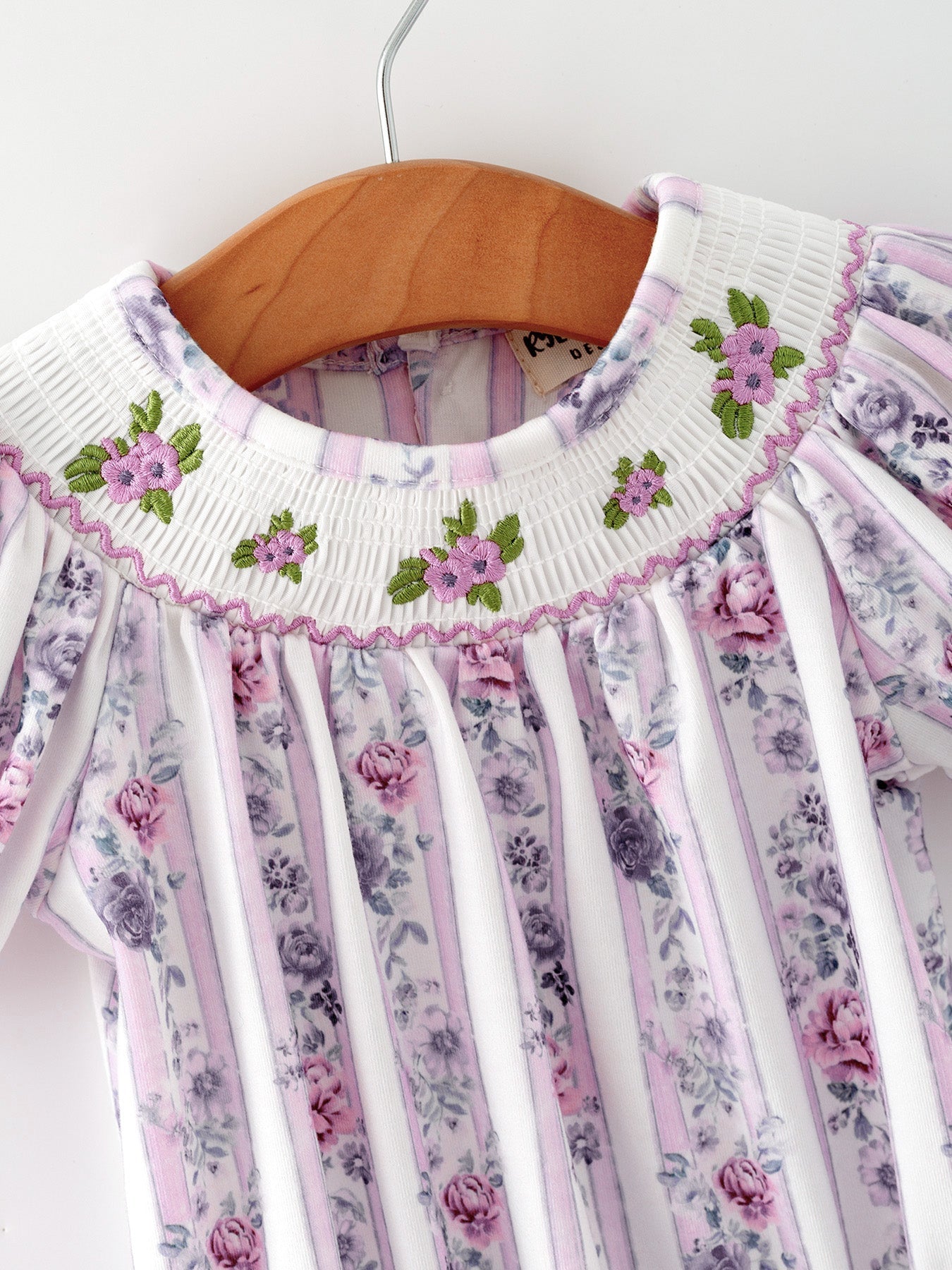 Fall Purple Floral Smocked Embroidered Baby Girl Romper