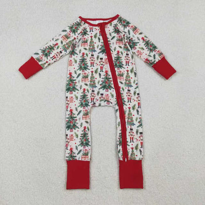 Sibling Baby Boys Christmas Trees Soldiers Gifts Top Pants Pajamas Sets Zipper Footie Rompers