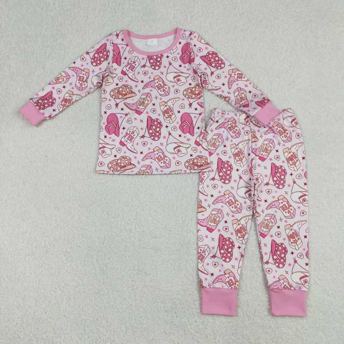 Sibling Baby Girls Pink Hats Boots Top Pants Western Pajamas Set Zipper Rompers