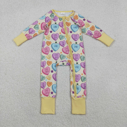 Sibling Baby Girls Colorful Hearts Stars Pants Valentines Pajamas Sets Two Way Zip Convertible Rompers