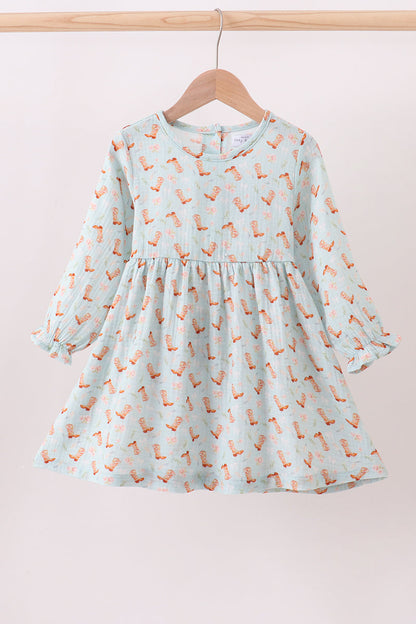 Premium boots print muslin dress
