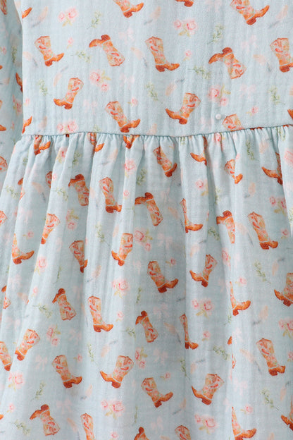 Premium boots print muslin dress