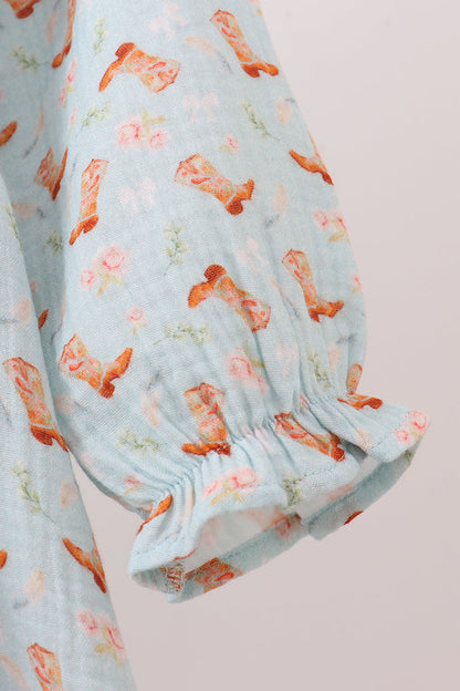 Premium boots print muslin dress