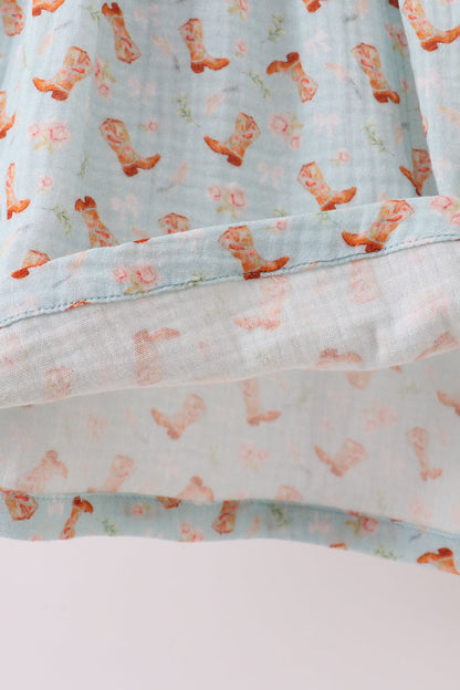 Premium boots print muslin dress