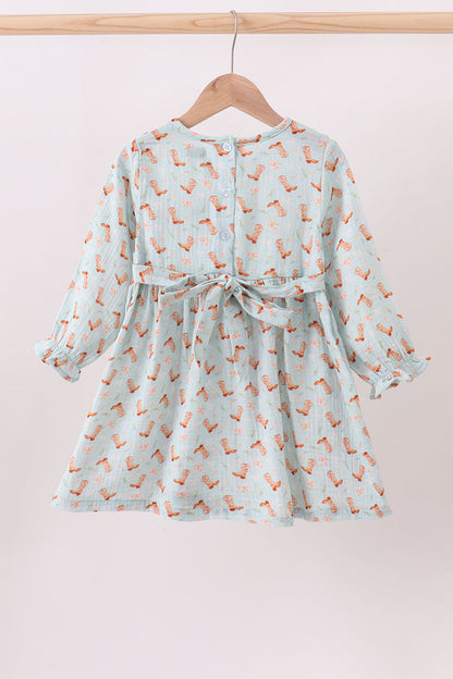 Premium boots print muslin dress