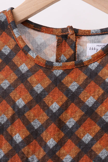 Premium brown plaid muslin dress