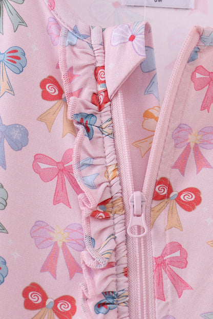 Premium whimsical bows ruffle bamboo romper