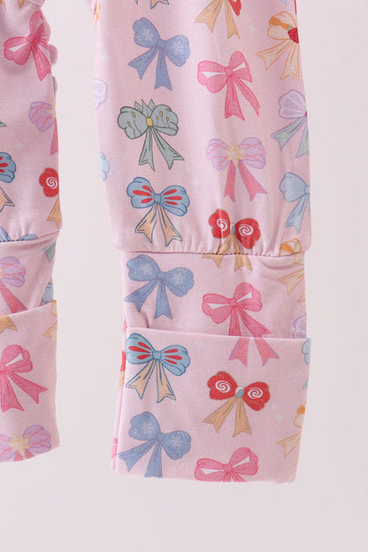 Premium whimsical bows ruffle bamboo romper