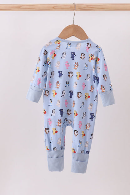 Premium blue character print bamboo romper