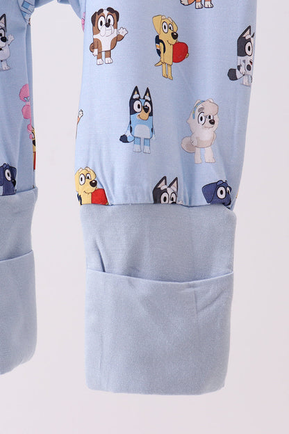 Premium blue character print bamboo romper