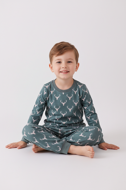 Premium forest reindeer print bamboo pants set