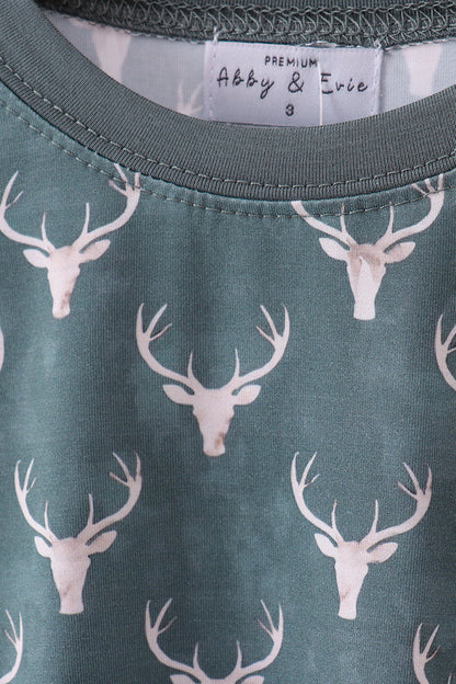 Premium forest reindeer print bamboo pants set