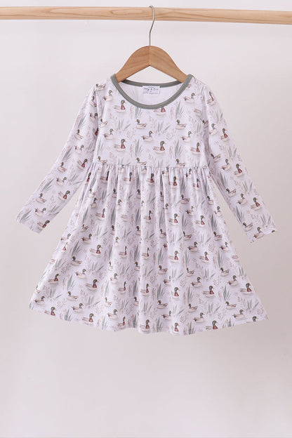 Premium green mallard print bamboo dress
