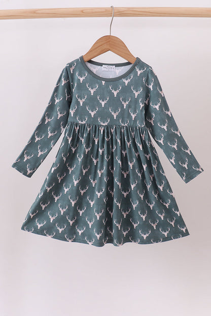 Premium forest reindeer print bamboo dress