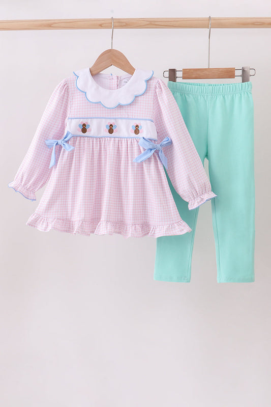 Premium turkey embroidery gingham pants set