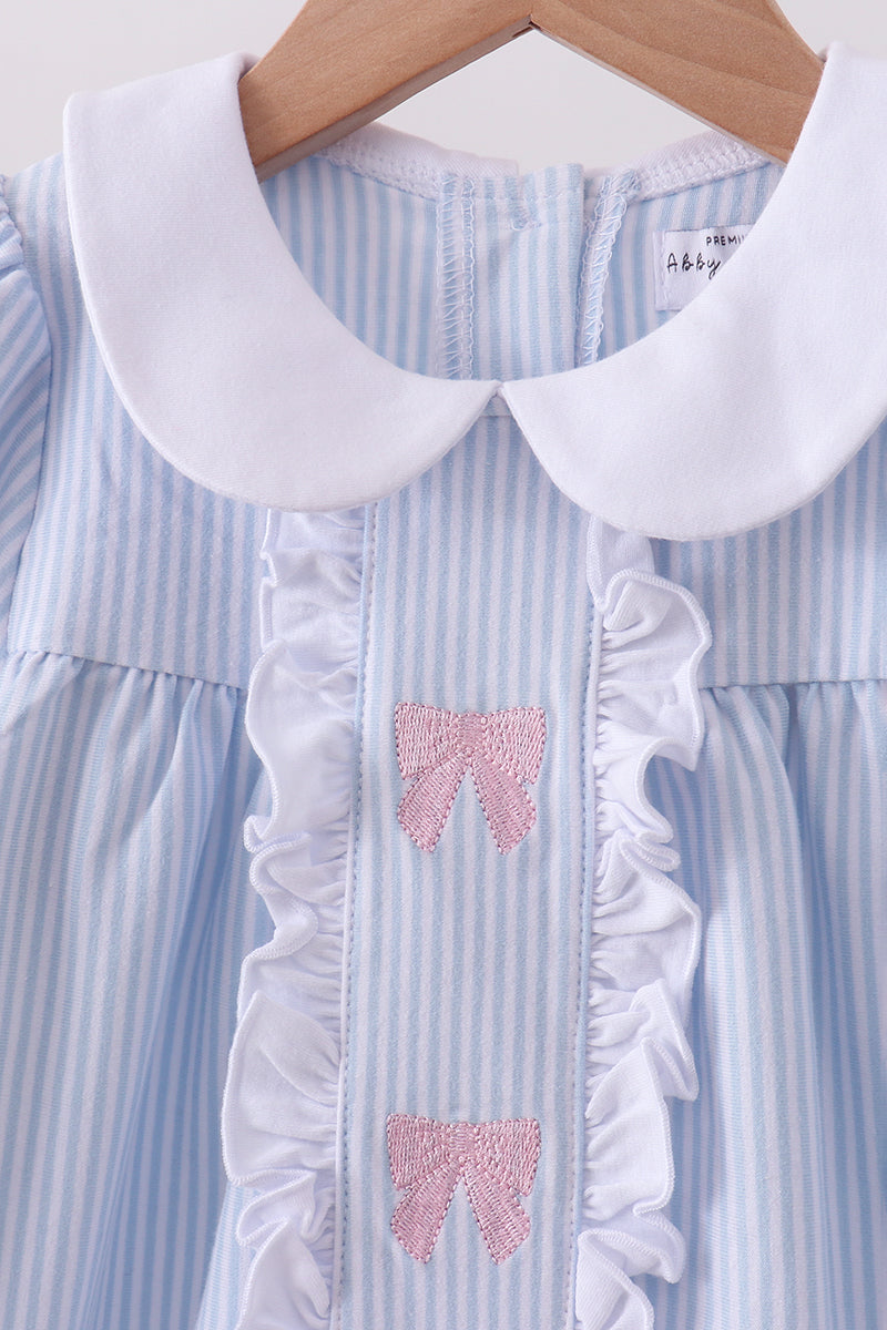 Premium blue stripe bow embroidery dress