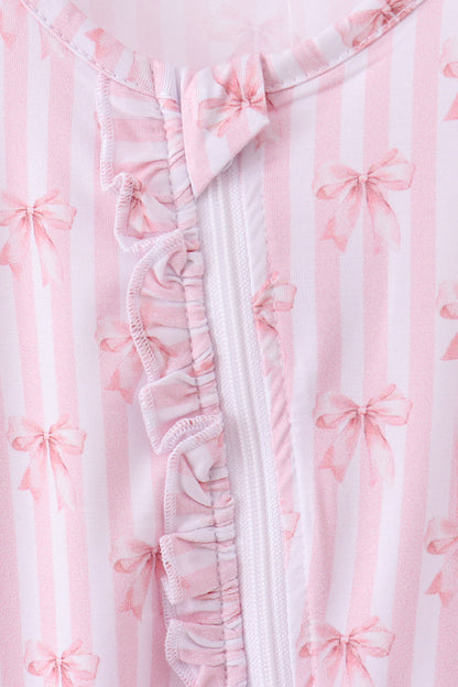 Premium blush bow stripe bamboo romper