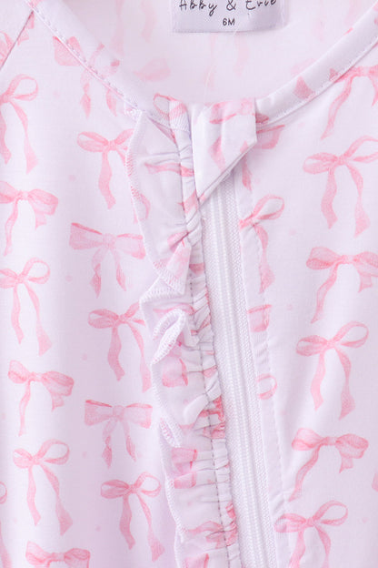 Premium tiny bow delight ruffle bamboo romper