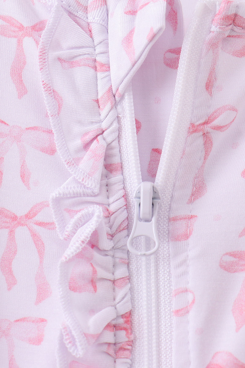 Premium tiny bow delight ruffle bamboo romper