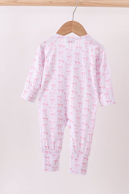 Premium tiny bow delight ruffle bamboo romper
