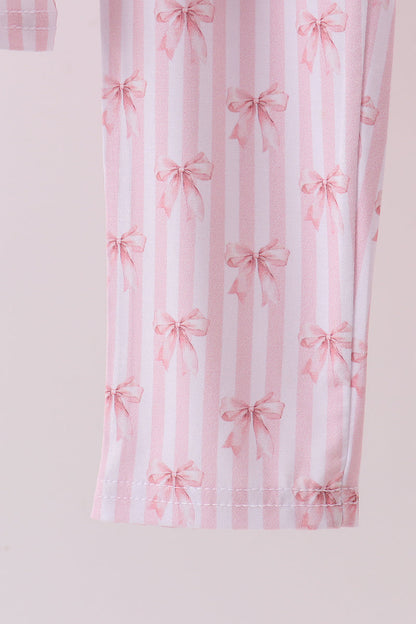 Premium blush bow stripe print bamboo pants set