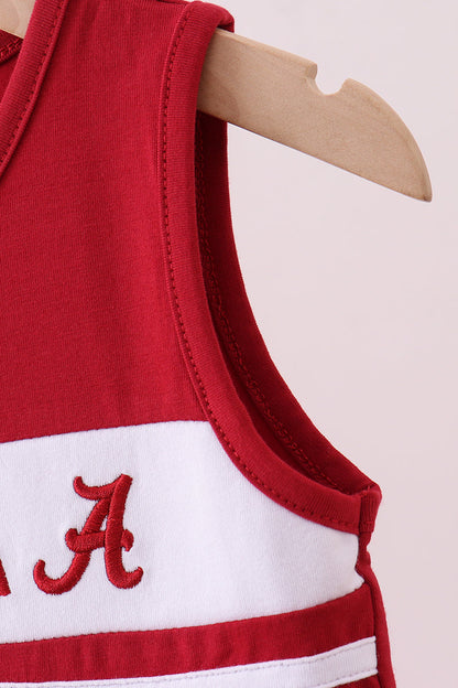 Premium Maroon Alabama embroidery ruffle dress