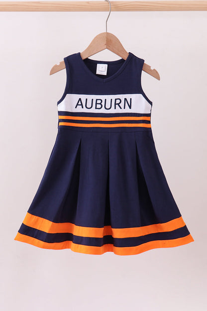 Premium Navy Auburn embroidery ruffle dress