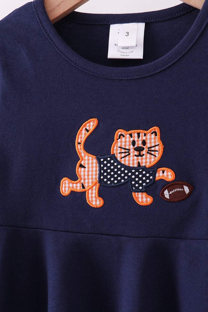 Premium Navy Auburn  tiger applique dress