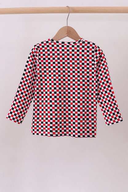 Checkered Georgia dog embroidery top