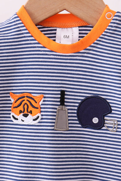 Premium Blue Auburn stripe tiger romper