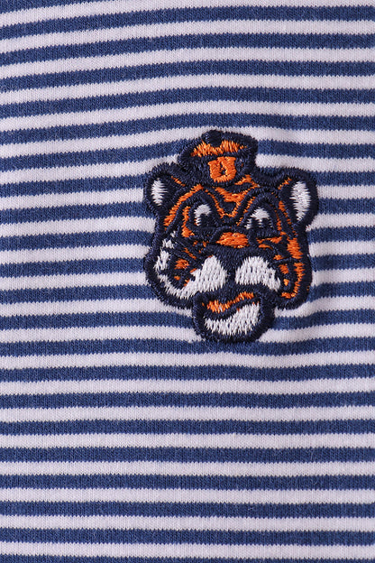 Premium Blue Auburn stripe tiger embroidery dress