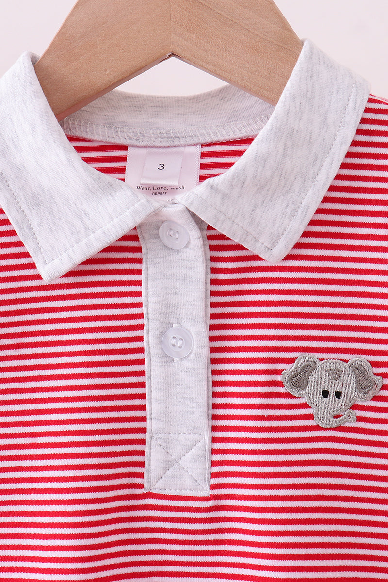 Premium Red Alabama stripe elephant embroidery button down shirt