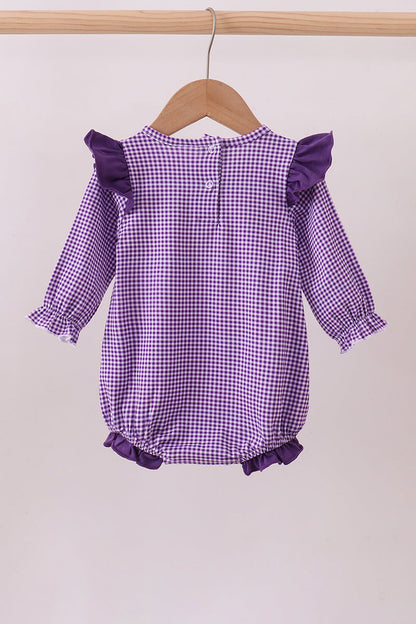 Premium Purple LSU tiger embroidery gingham ruffle bubble