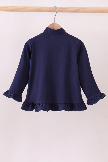 Premium Navy Auburn embroidery ruffle top