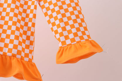 Orange Tennessee checkered pullover ruffle top