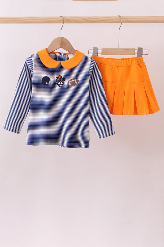 Premium Auburn stripe football embroidery skorts set