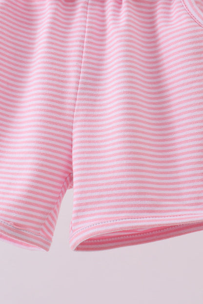 Premium Pink&white stripe bow shorts