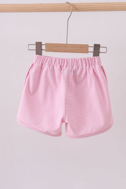 Premium Pink&white stripe bow shorts