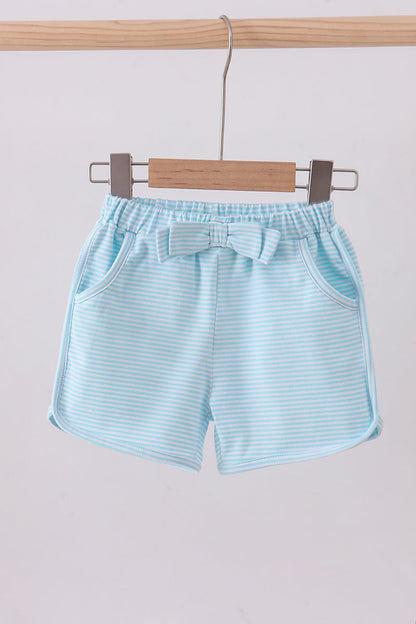 Premium Mint&white stripe bow shorts